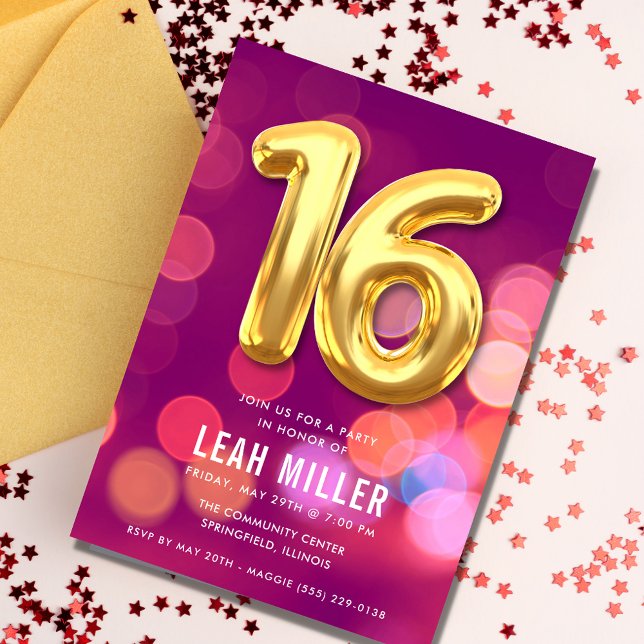 Sweet Sixteen Pink Bokeh Party Invitation  (Sweet Sixteen Pink Bokeh Party Invitation)