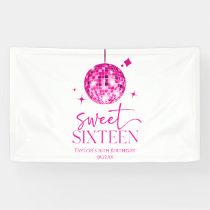 Sweet Sixteen Pink Disco Ball 16th Birthday Party Banner