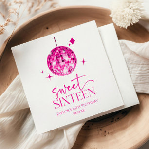 Sweet Sixteen Pink Disco Ball 16th Birthday Party Napkin