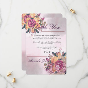 Sweet Sixteen Pink Floral Thank you note Save The Date