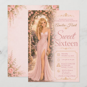 Sweet Sixteen Pink Garden Roses Invitation