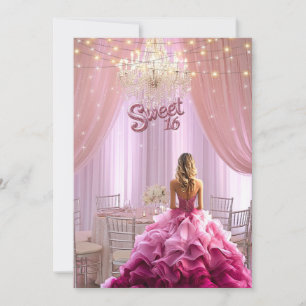 Sweet Sixteen Pink Gown Sparkle Lights Invitation