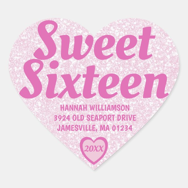Sweet Sixteen Pink Heart Return Address Labels (Front)