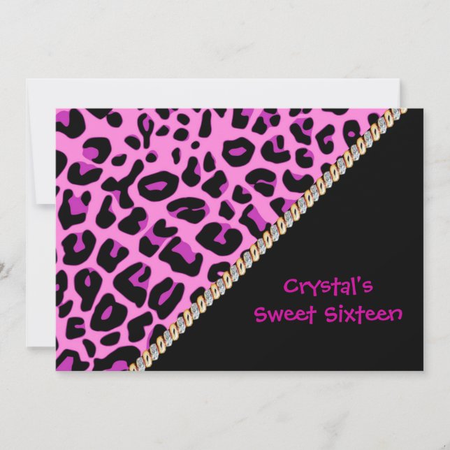 Sweet Sixteen Pink Leopard Invitation (Front)