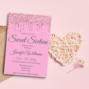 sweet sixteen  pink luxury dripping glitters  invitation
