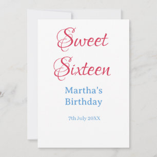 Sweet Sixteen pink name date calligraphy boho blue Invitation