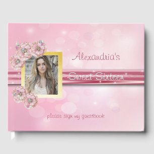 Sweet Sixteen, Pink Satin, Bokeh, Guest Book