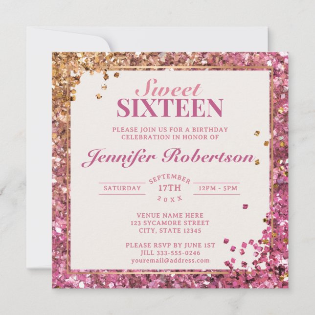 Sweet Sixteen Pink Shimmer Invitation (Front)