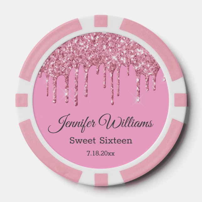 sweet sixteen pink sparkles dripping glitters chic poker chips (Front)
