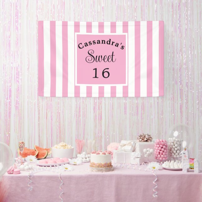 Sweet Sixteen Pink Stripe Classic Chic Banner (Party)