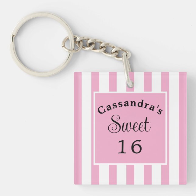 Sweet Sixteen Pink Stripe Classic Chic Key Ring (Front)