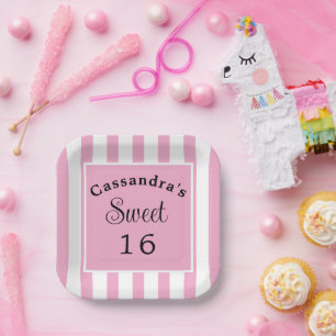 Sweet Sixteen Pink Stripe Classic Chic Paper Plate
