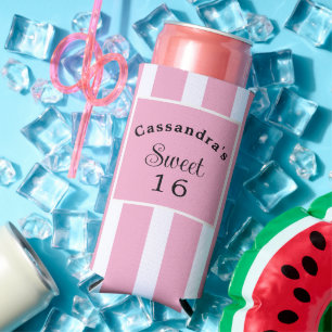 Sweet Sixteen Pink Stripe Classy Seltzer Can Cooler