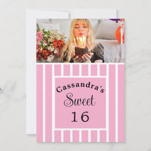 Sweet Sixteen Pink Stripe Horizontal Photo Invitation