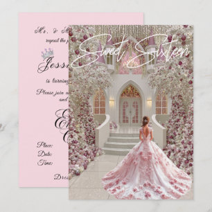 Sweet Sixteen Pink White Enchanted Winter Castle  Invitation