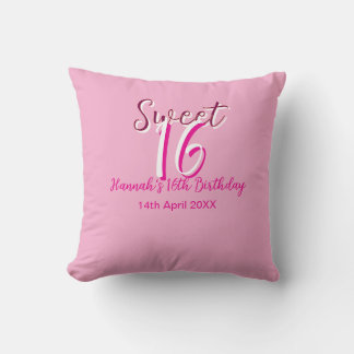 Sweet sixteen pink white name date bold letter mar cushion
