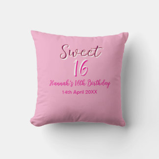 Sweet sixteen pink white name date bold letter mar cushion