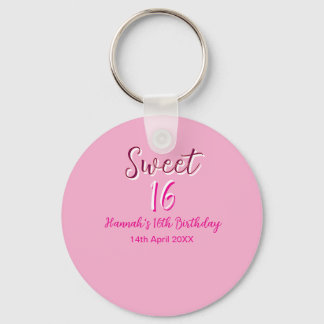 Sweet sixteen pink white name date bold letter mar key ring