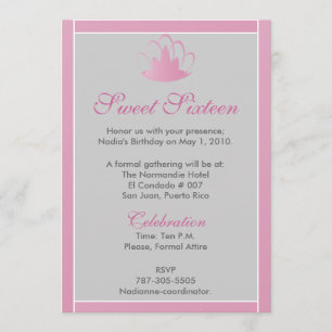 Sweet Sixteen Pink White Silver Tiara Invitation