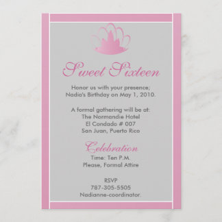 Sweet Sixteen Pink White Silver Tiara Invitation