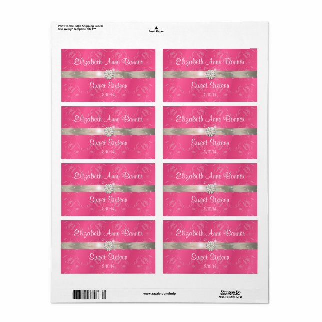 Sweet Sixteen Pink with Pearls Water Bottle Labels (Full Sheet)