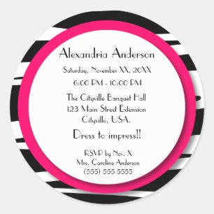 Sweet Sixteen Pink Zebra Lollipop Invitation Back Classic Round Sticker