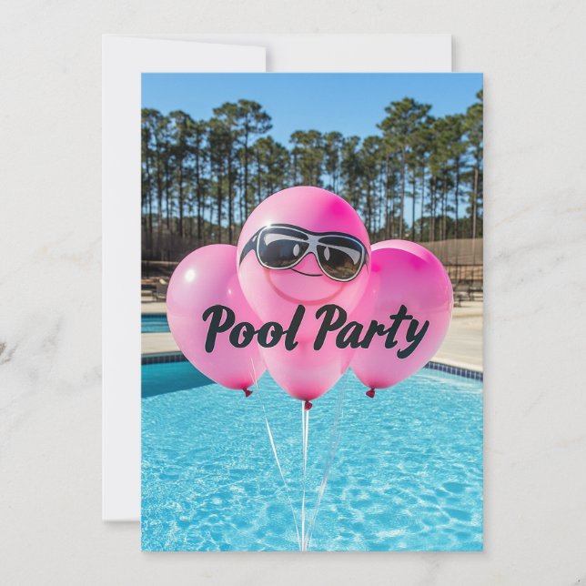 Sweet Sixteen Pool Party Pink Balloons Invitation (Front)