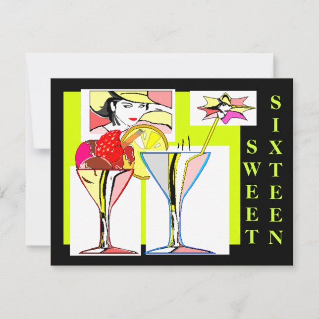 Sweet Sixteen Pop-Art Indulgence Party Invitations (Front)
