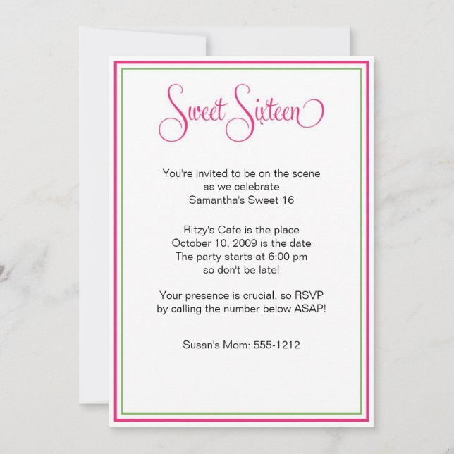 Sweet Sixteen Preppy Birthday Party Invitation (Front)