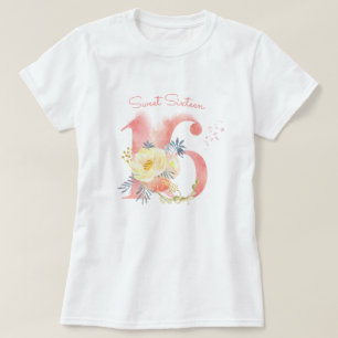 Sweet Sixteen Pretty Floral Custom 16th Birthday T-Shirt