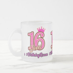 Sweet Sixteen Princess Crown, 16th Birthday Queen Frosted Glass Coffee Mug