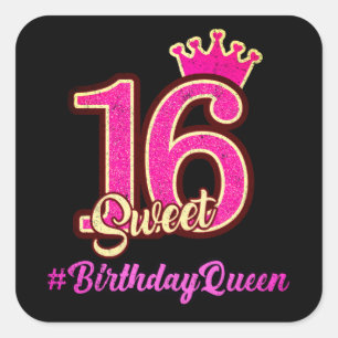 Sweet Sixteen Princess Crown, 16th Birthday Queen Square Sticker