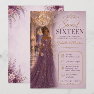 Sweet Sixteen Purple Ballroom Glamour Invitation