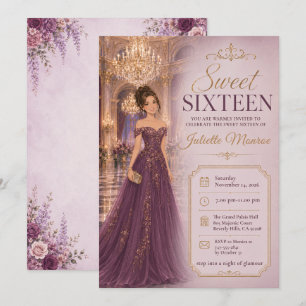 Sweet Sixteen Purple Ballroom Glamour Invitation