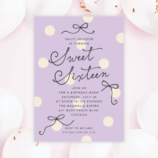 Sweet Sixteen Purple Lavender Modern Bows Invitation