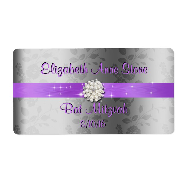 Sweet Sixteen, Purple & Pearls Water Bottle Labels (Front)