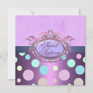 Sweet Sixteen Purple Polka Dot Birthday Invitation