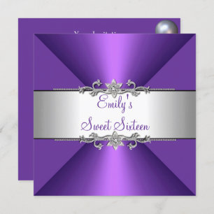 Sweet Sixteen Purple Silver Birthday Party Invitation