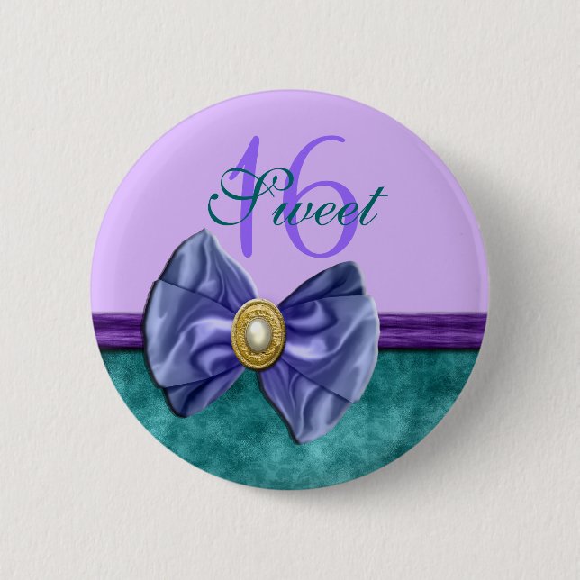 "sweet sixteen" purple teal 16 birthday 6 cm round badge (Front)