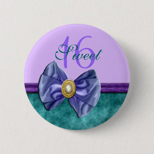 "sweet sixteen" purple teal 16 birthday 6 cm round badge