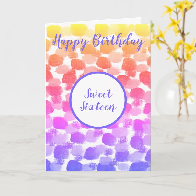 Sweet Sixteen Rainbow Color Watercolor Birthday Card (Yellow Flower)