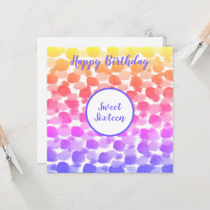 Sweet Sixteen Rainbow Colour Watercolor Birthday  Card