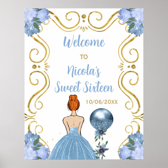 Sweet Sixteen Red Hair Princess Blue Welcome Poster (Front)