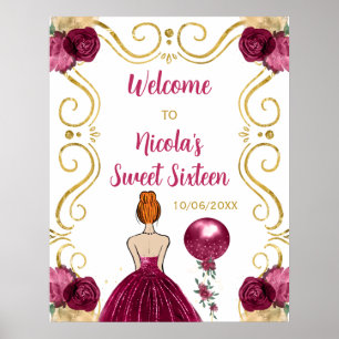Sweet Sixteen Red Hair Princess Burgundy Welcome Poster