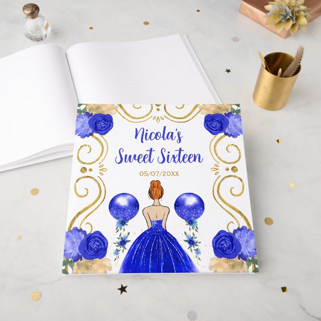 Sweet Sixteen Red Hair Princess in Blue Guest Book (Front Open)
