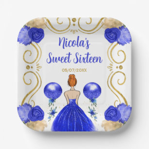 Sweet Sixteen Red Hair Princess in Blue Paper Plate