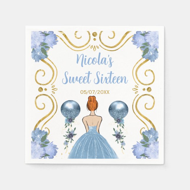 Sweet Sixteen Red Hair Princess in Dusty Blue Napkin (Front)