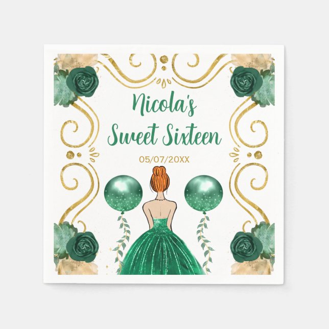 Sweet Sixteen Red Hair Princess in Green Napkin (Front)