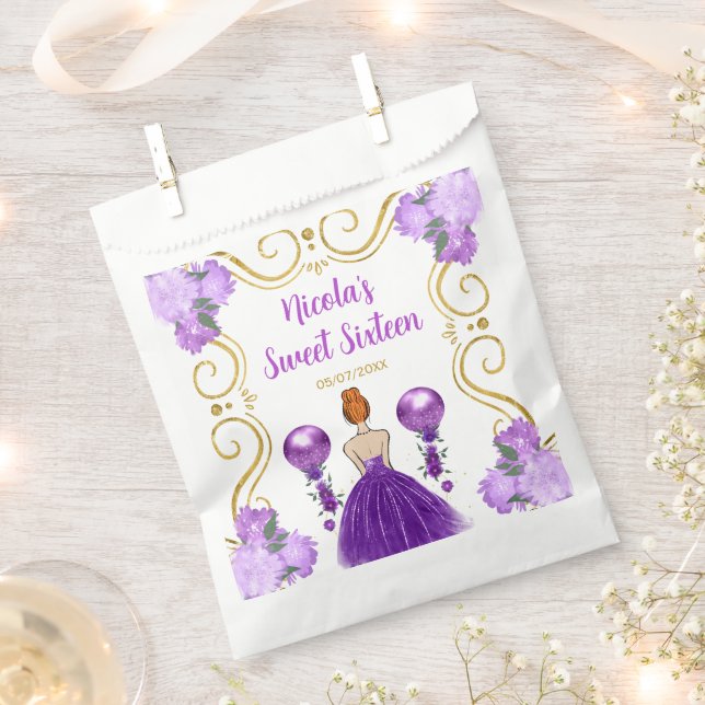 Sweet Sixteen Red Hair Princess in Purple Favour Bags (Clipped)