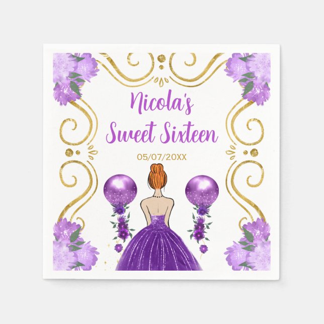 Sweet Sixteen Red Hair Princess in Purple Napkin (Front)